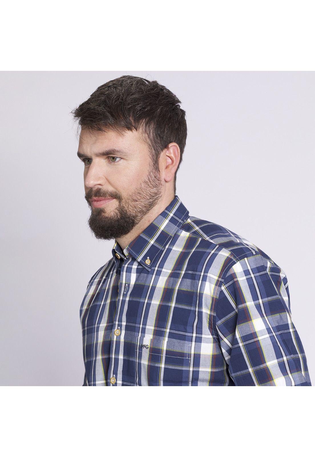 Camisa Manga Larga Escocesa Regular Fit Algodón Azul marino-2