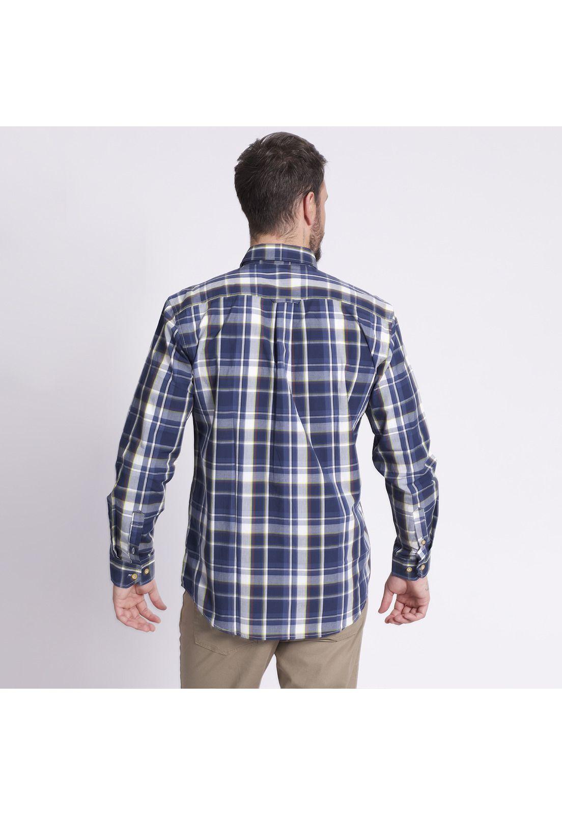 Camisa Manga Larga Escocesa Regular Fit Algodón Azul marino-3