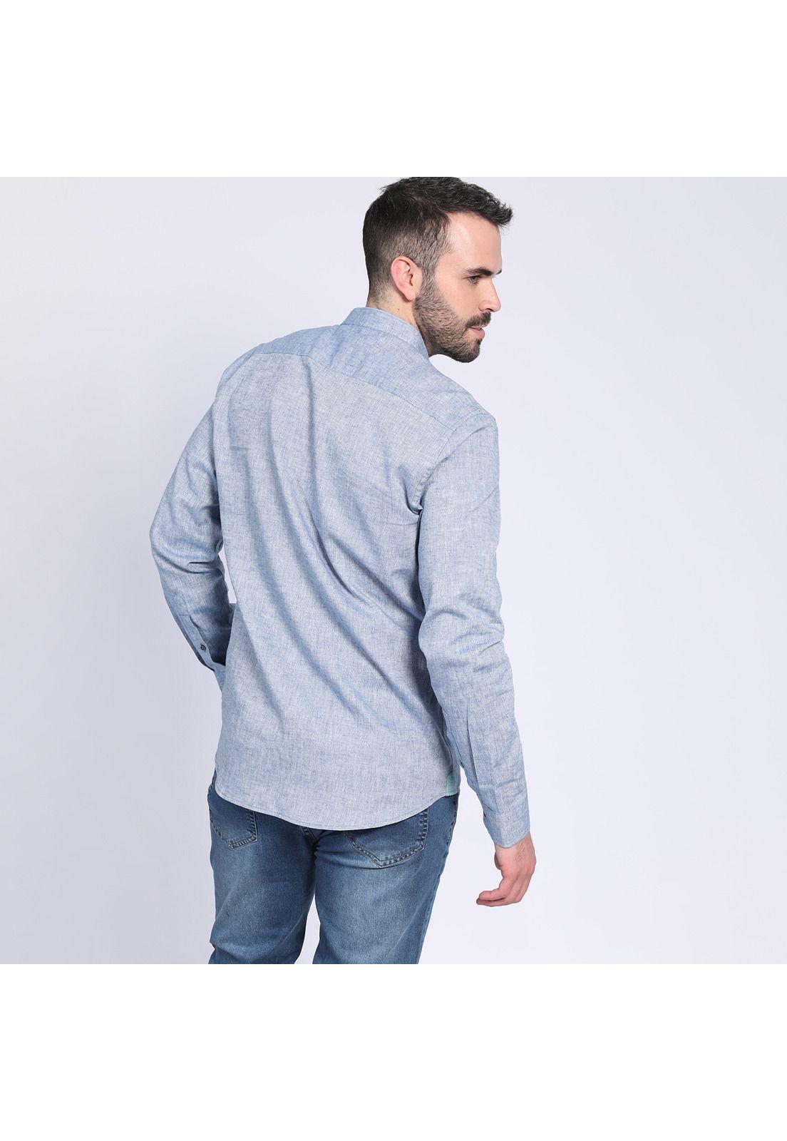 Camisa Lino Cuello Mao Azul marino-1