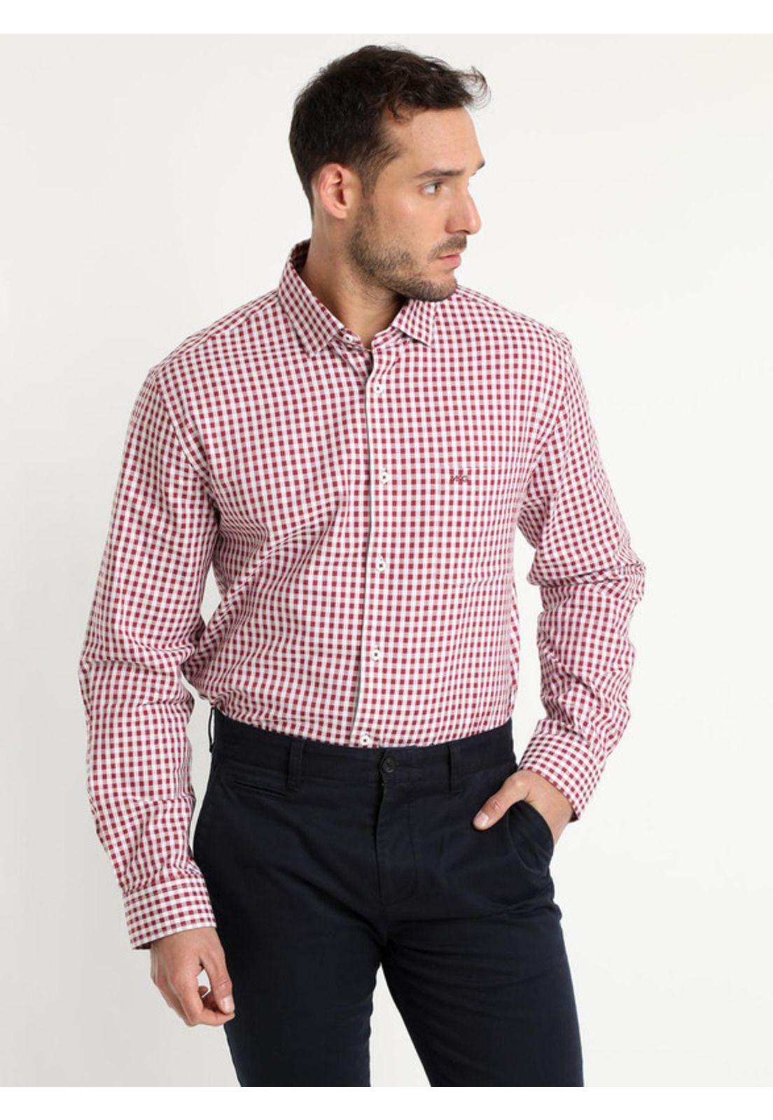 Camisa Manga Larga Cuadrillé Yd Regular Fit Rojo-2