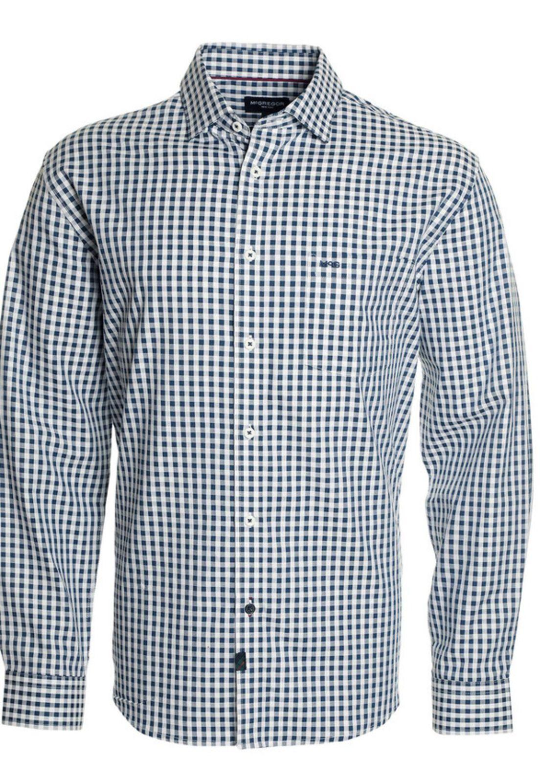 Camisa Manga Larga Cuadrillé Yd Regular Fit Azúl Marino-3