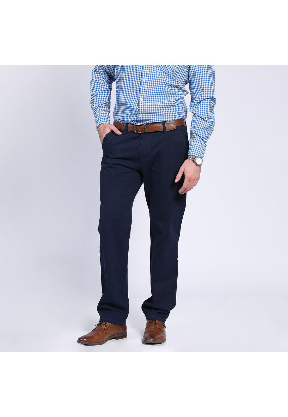 Pantalón Gabardina Frente Plano Regular Fit Azul marino-0