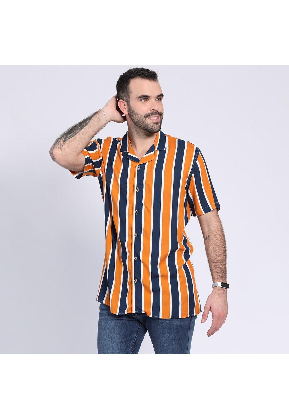 Camisa Guayabera De Rayas Naranja-0