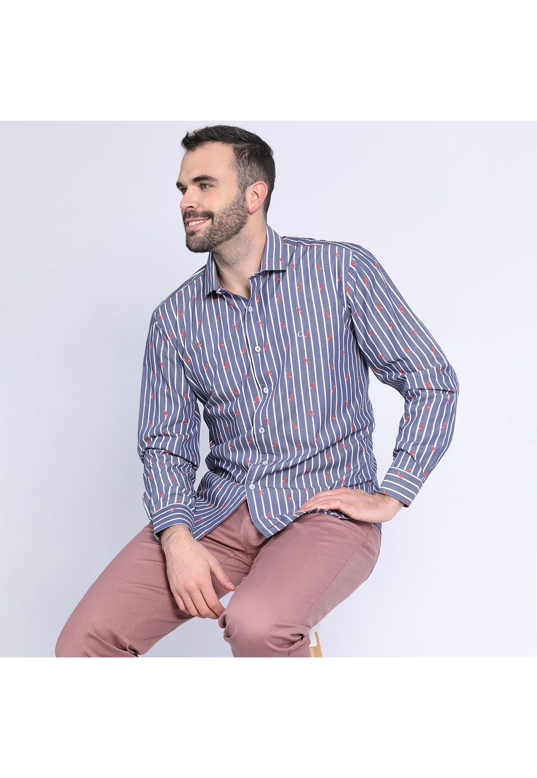 Camisa Listada Estampada Azul marino-0