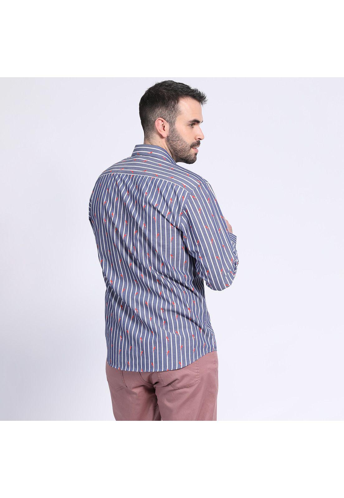 Camisa Listada Estampada Azul marino-1