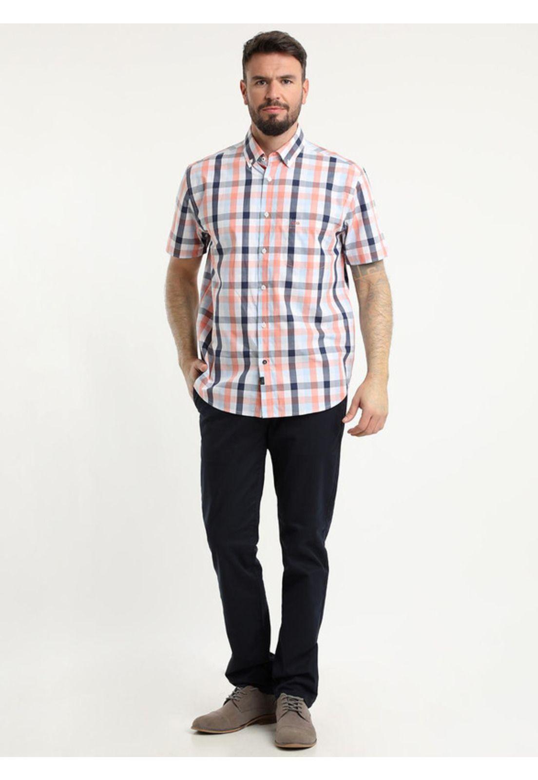 Camisa Manga Corta Escocesa Regular Fit Algodón Coral Claro-0
