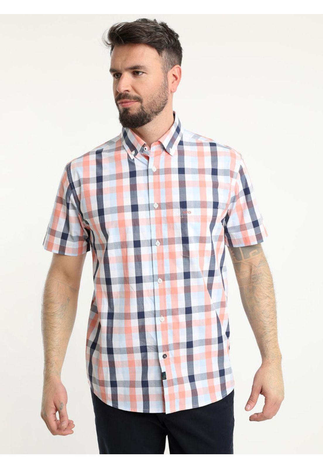 Camisa Manga Corta Escocesa Regular Fit Algodón Coral Claro-2