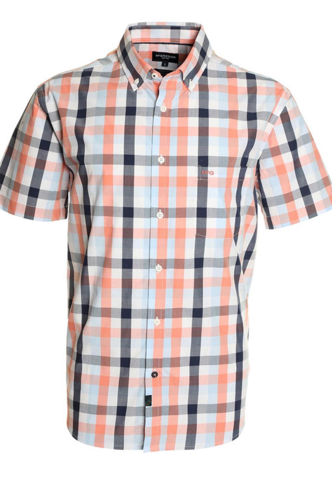 Camisa Manga Corta Escocesa Regular Fit Algodón Coral Claro-3