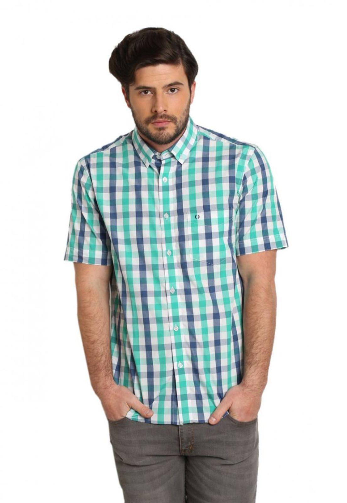 Camisa Cuello Americano Verde Medio-0