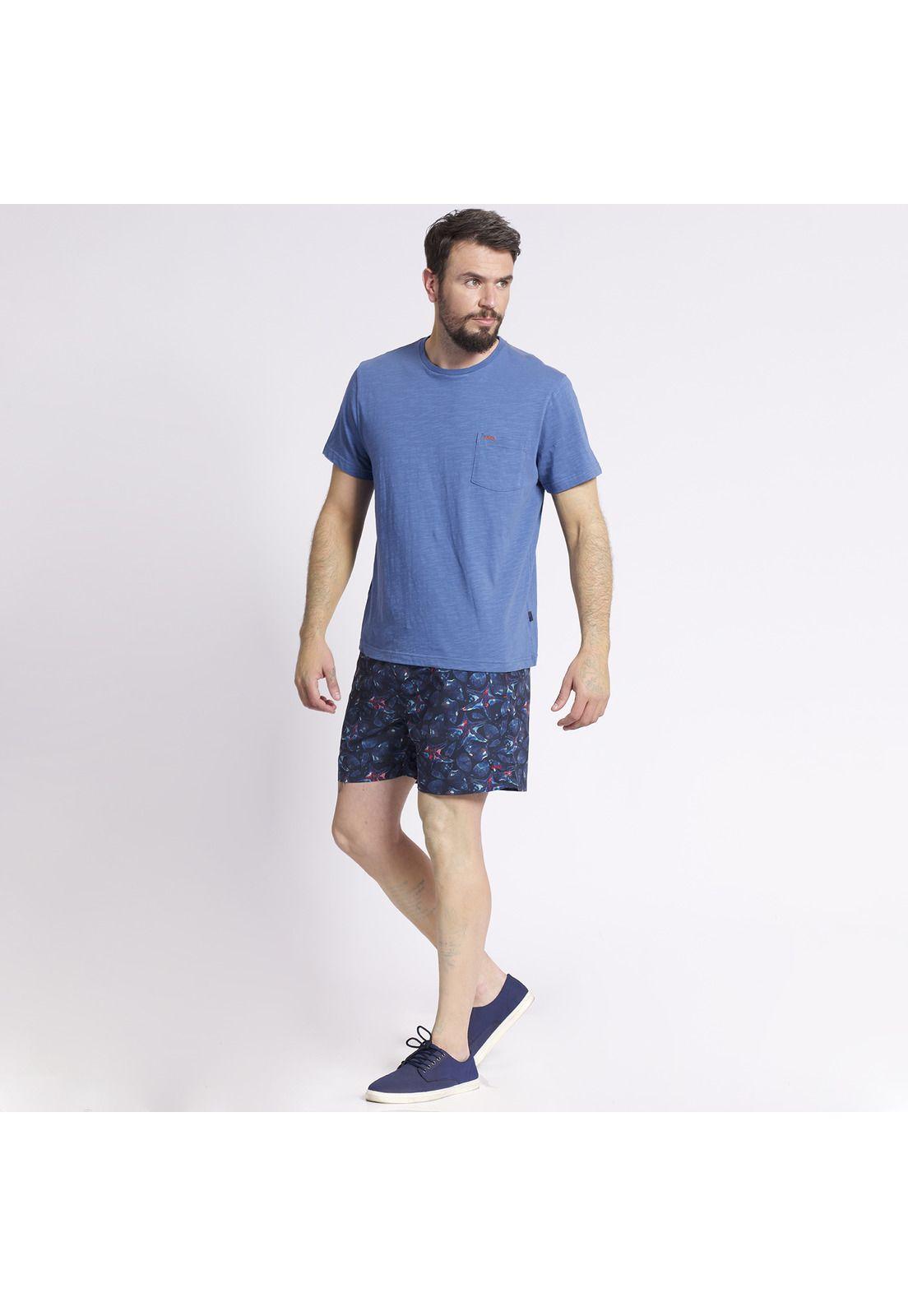 Polera Manga Corta Bolsillo Regular Fit Texturada Celeste-1