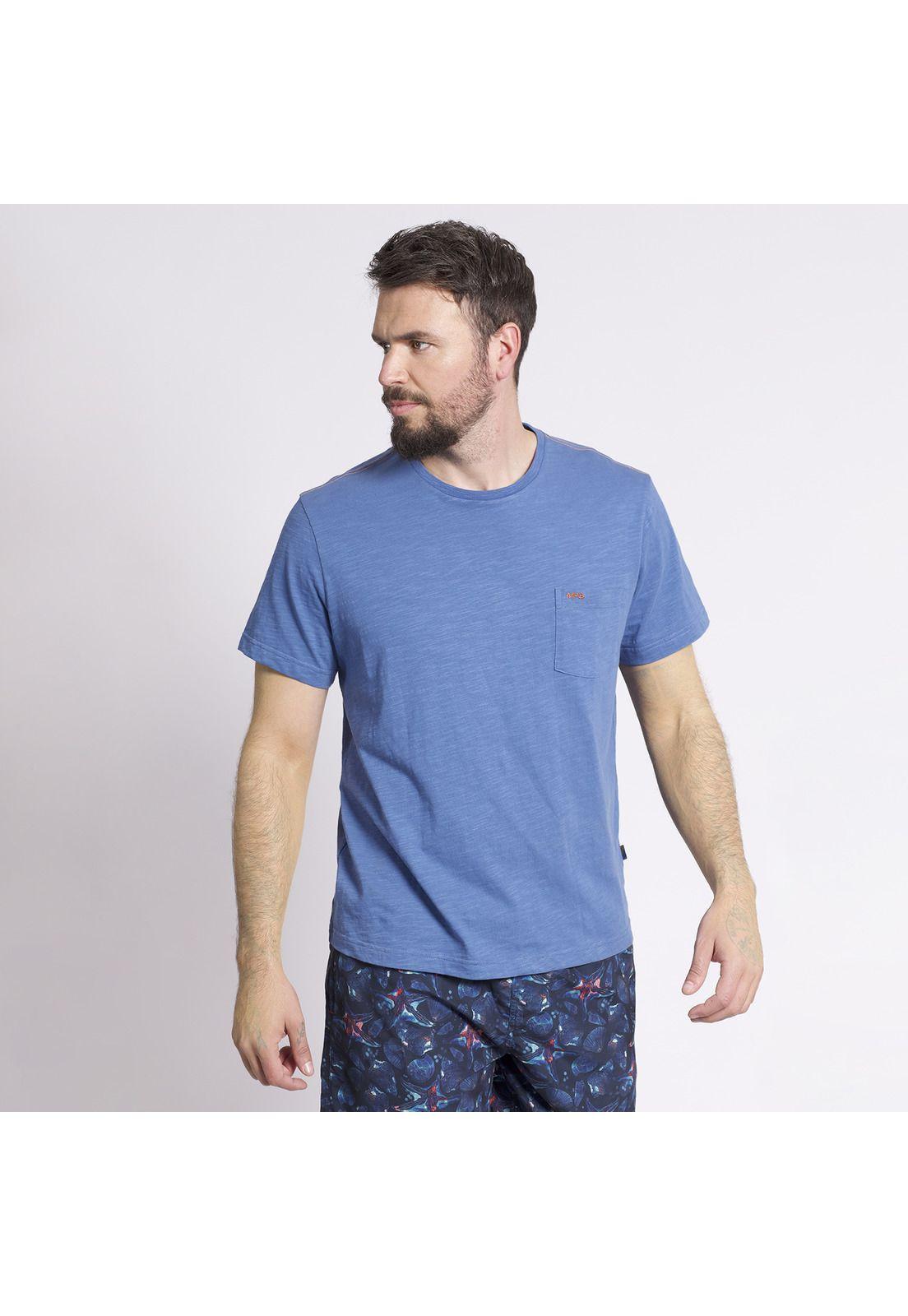 Polera Manga Corta Bolsillo Regular Fit Texturada Celeste-3