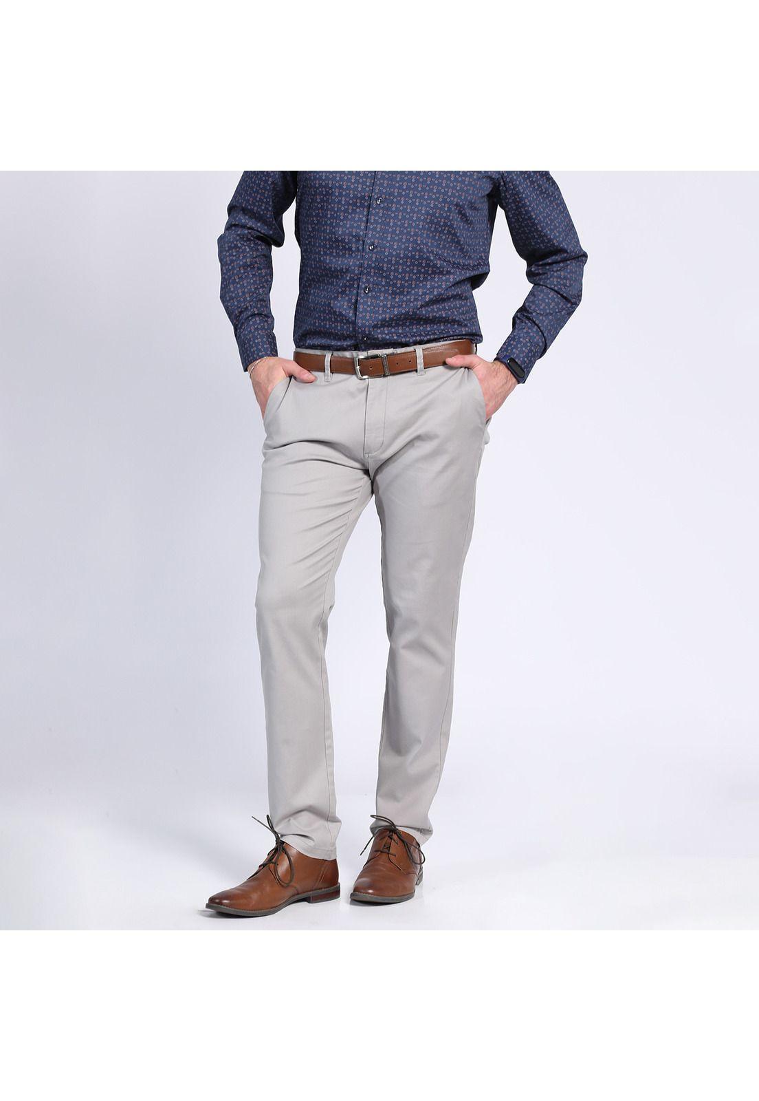 Pantalón Gabardina Spandex Frente Plano Slim Fit Gris-0