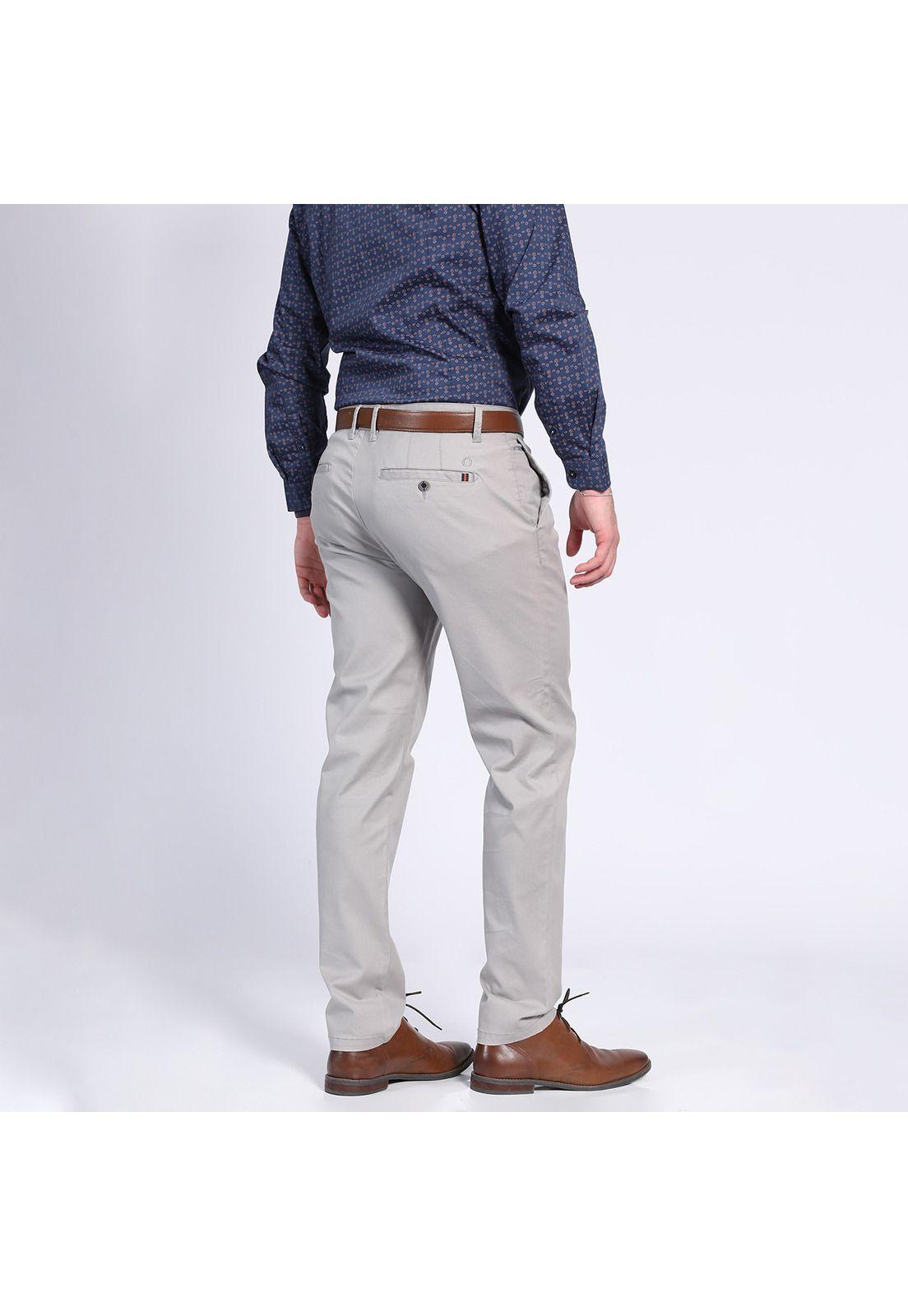 Pantalón Gabardina Spandex Frente Plano Slim Fit Gris-1