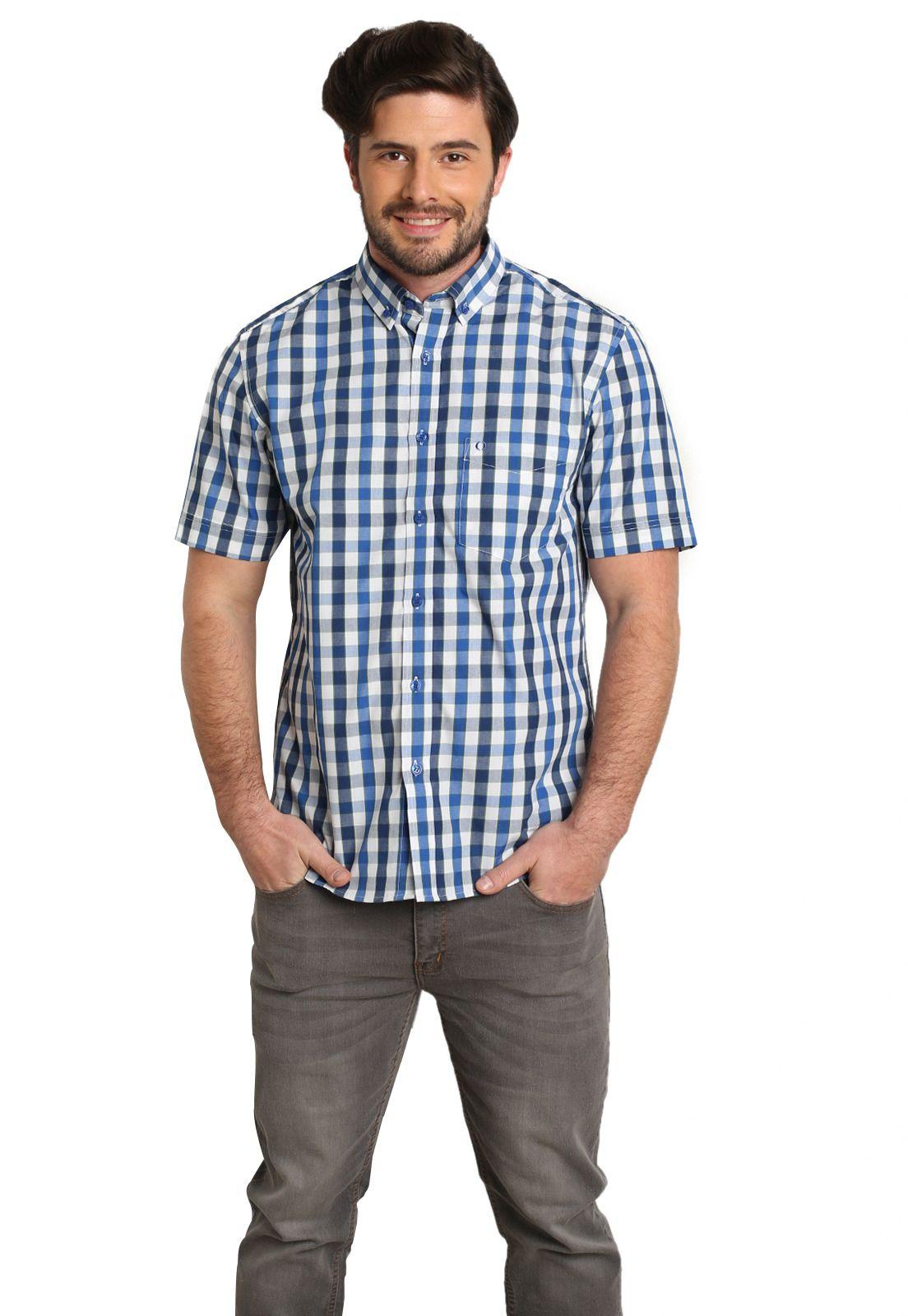 Camisa Cuello Americano Azul-0