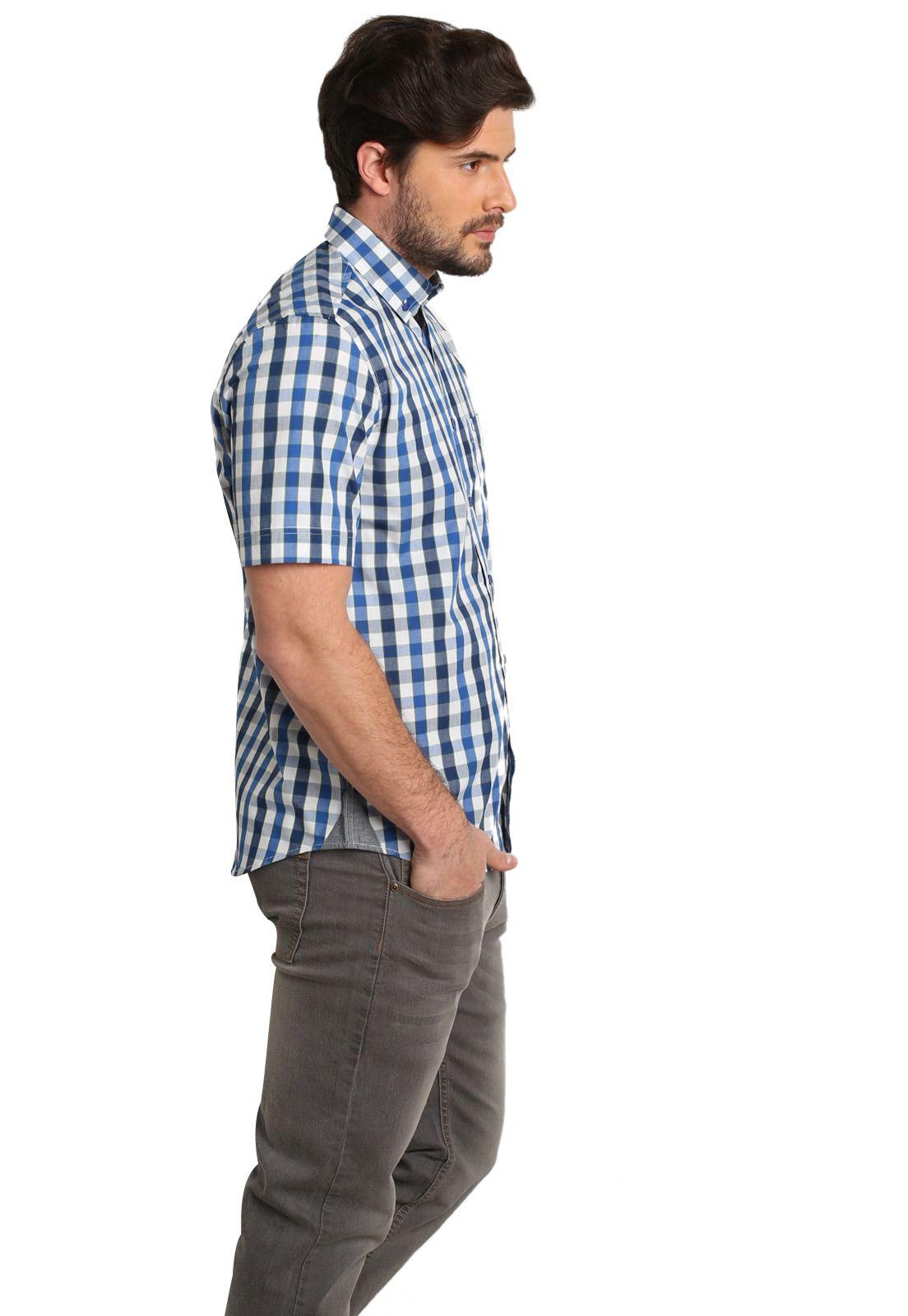 Camisa Cuello Americano Azul-1