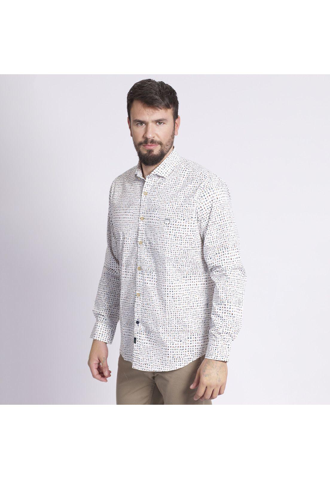 Camisa Manga Larga Estampada Comfort Tech Azul-1
