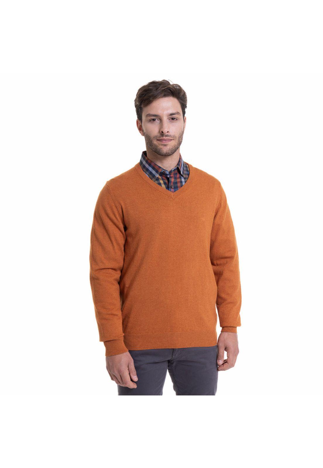Sweater Cuello V Melange Ocre-0