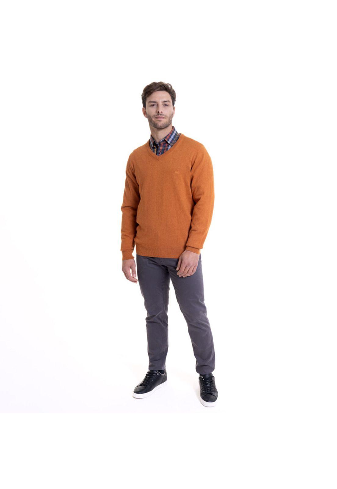 Sweater Cuello V Melange Ocre-2