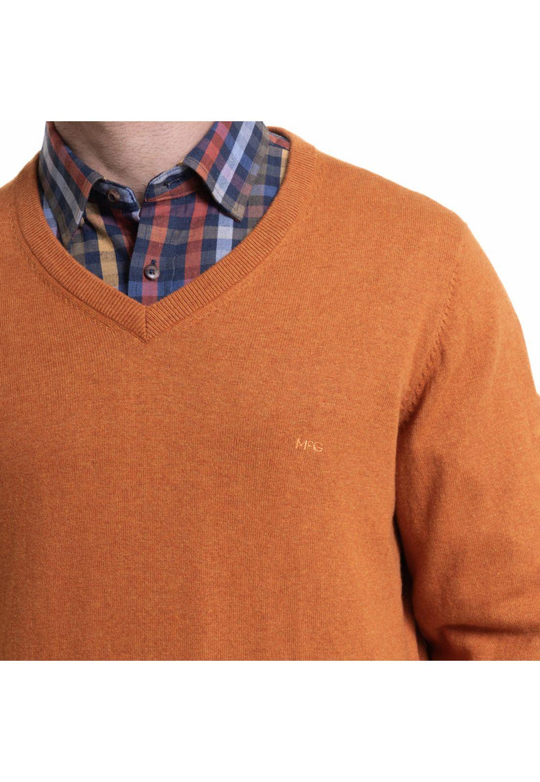 Sweater Cuello V Melange Ocre-3