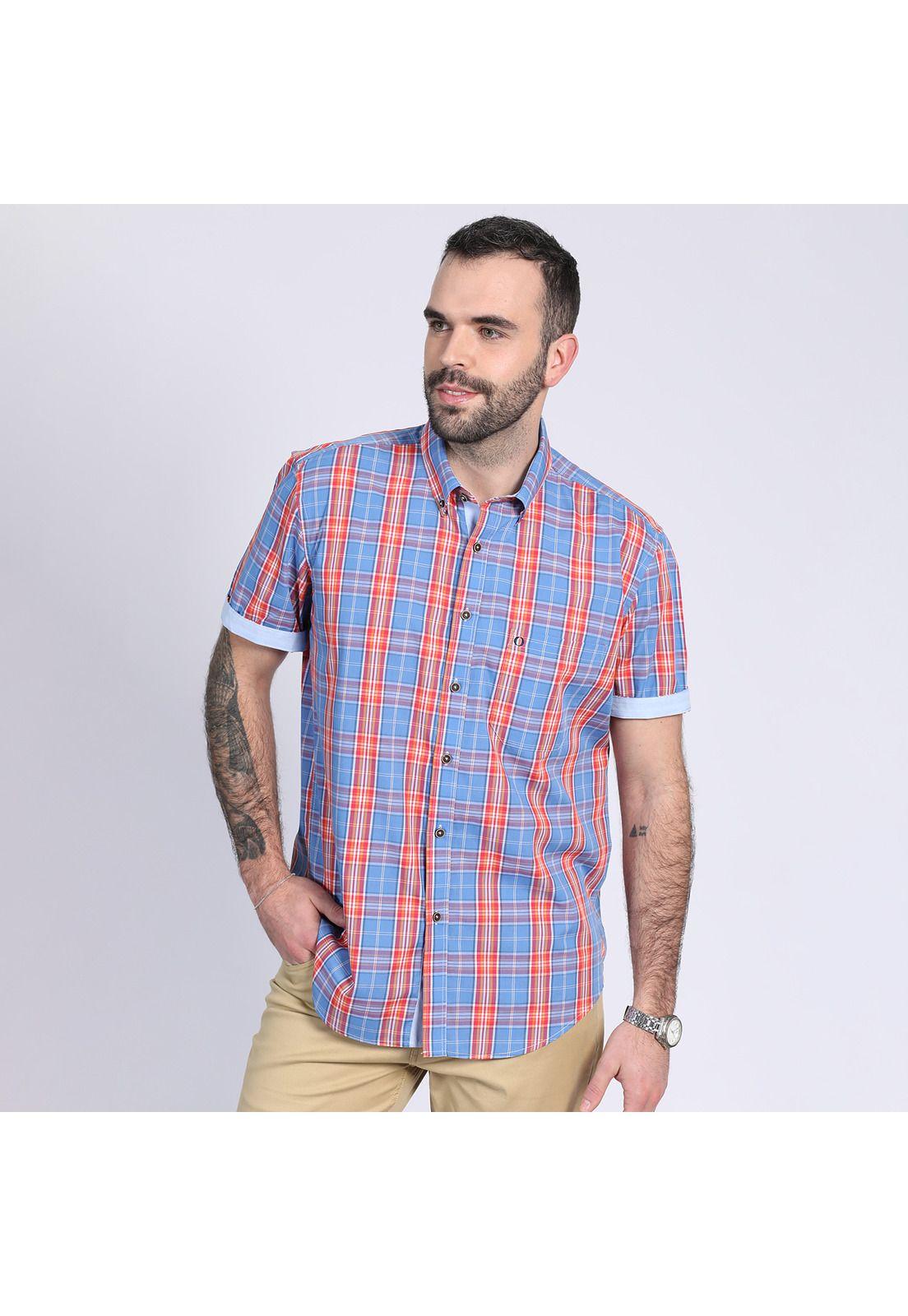 Camisa Cuadros Multicolor Celeste-0