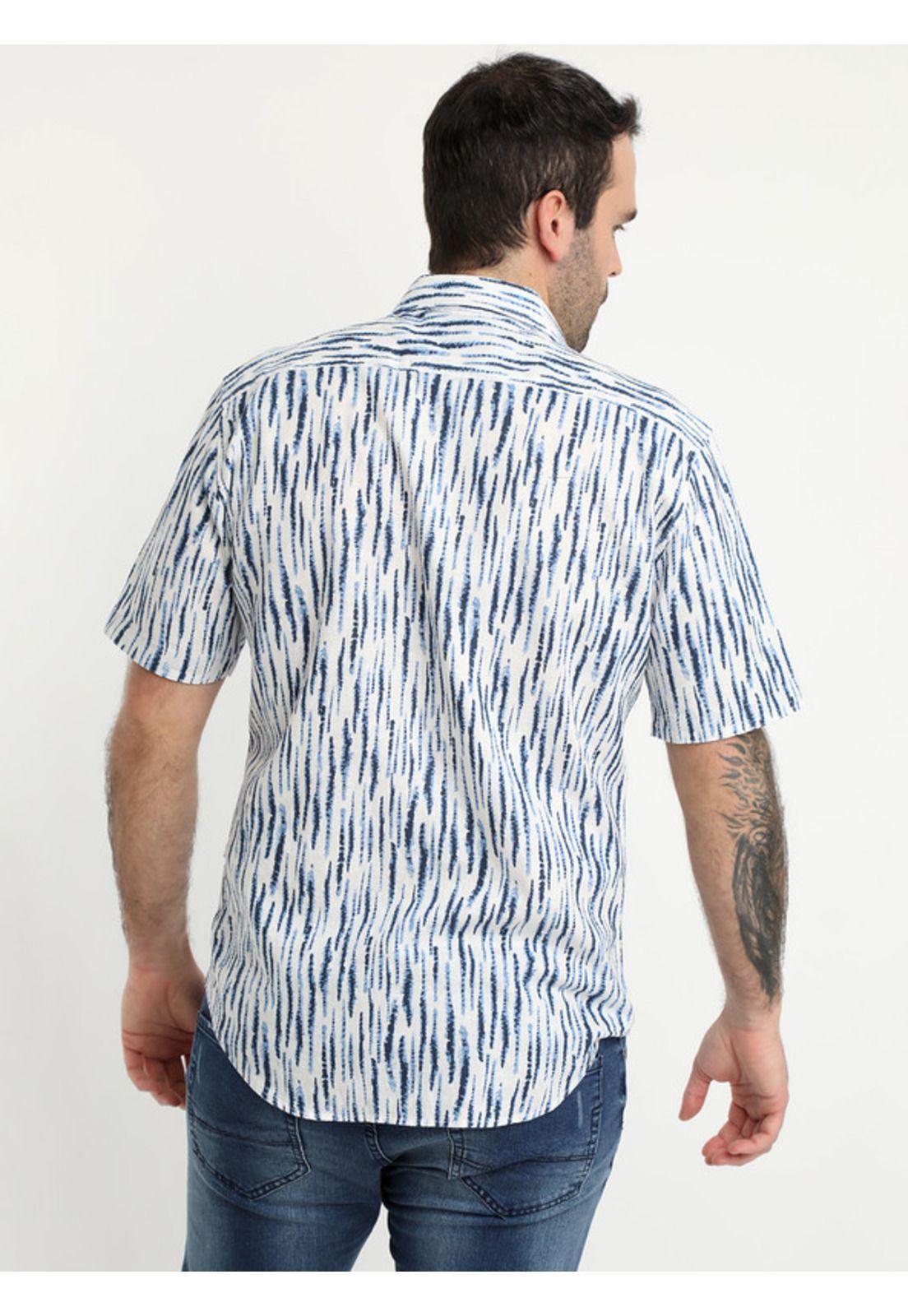 Camisa Lino Estampada Cuello Sport Azul marino-1