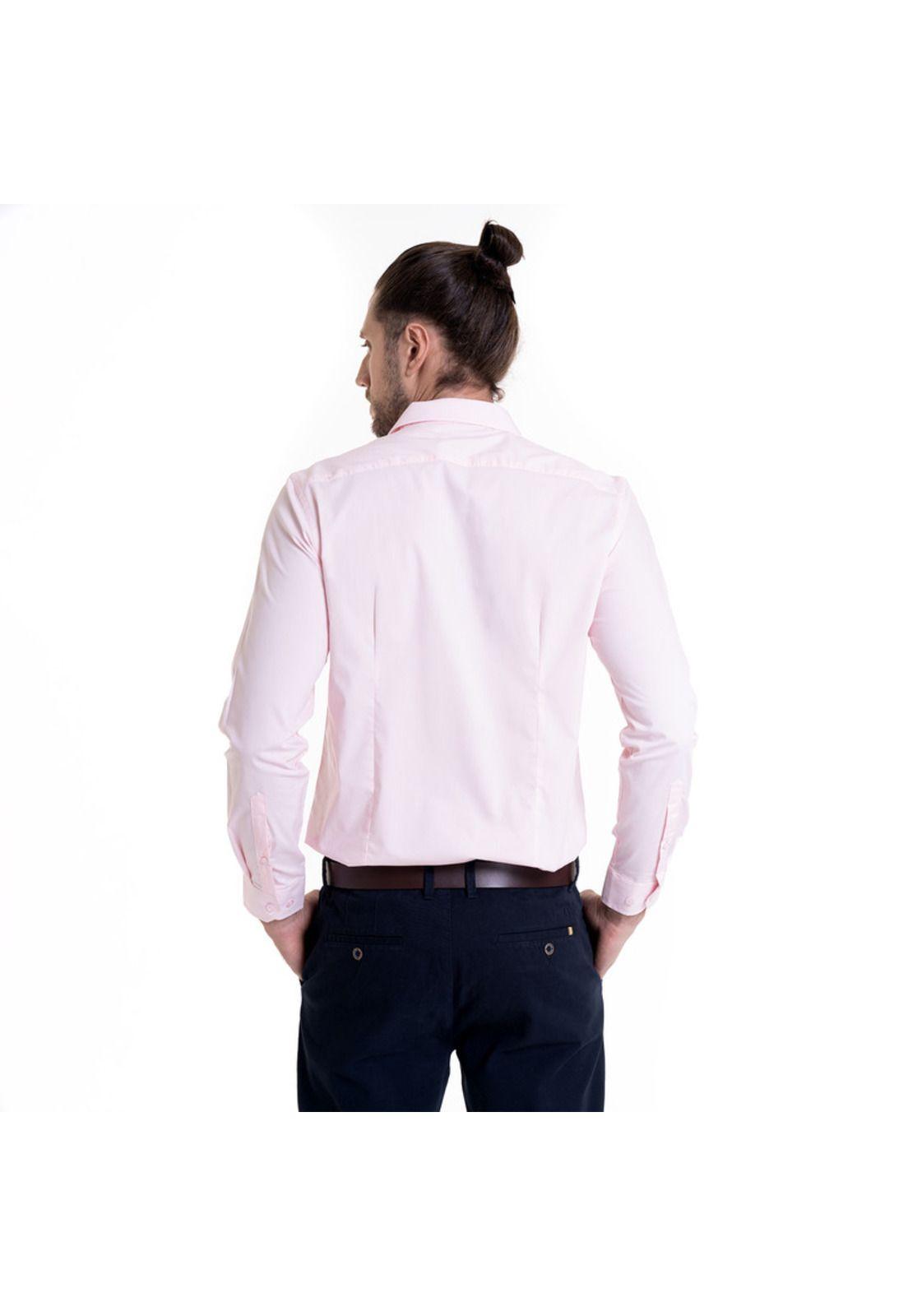 Camisa Lisa Básica Slim Fit Rosado Hombre Casual-1