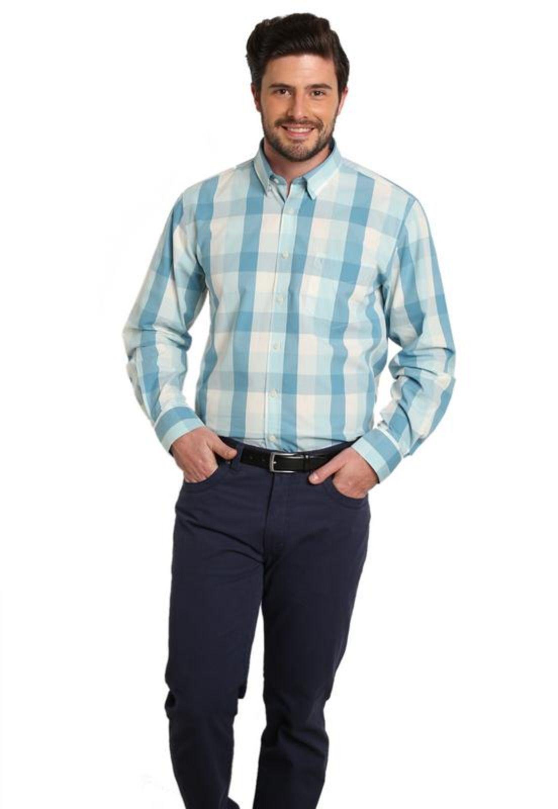 Camisa Diseño Algodón Slim Fit Azul Piedra-0