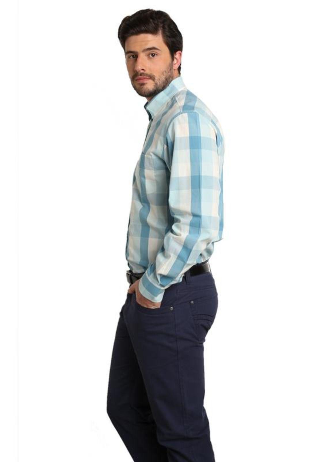 Camisa Diseño Algodón Slim Fit Azul Piedra-1