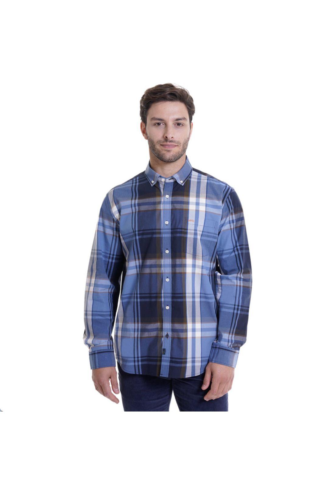 Camisa Escocesa Regular Fit Azul Marino-0