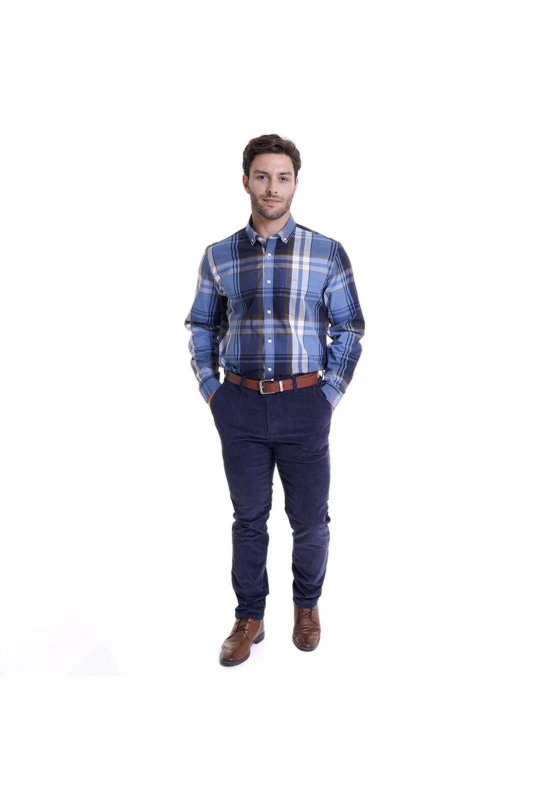 Camisa Escocesa Regular Fit Azul Marino-2