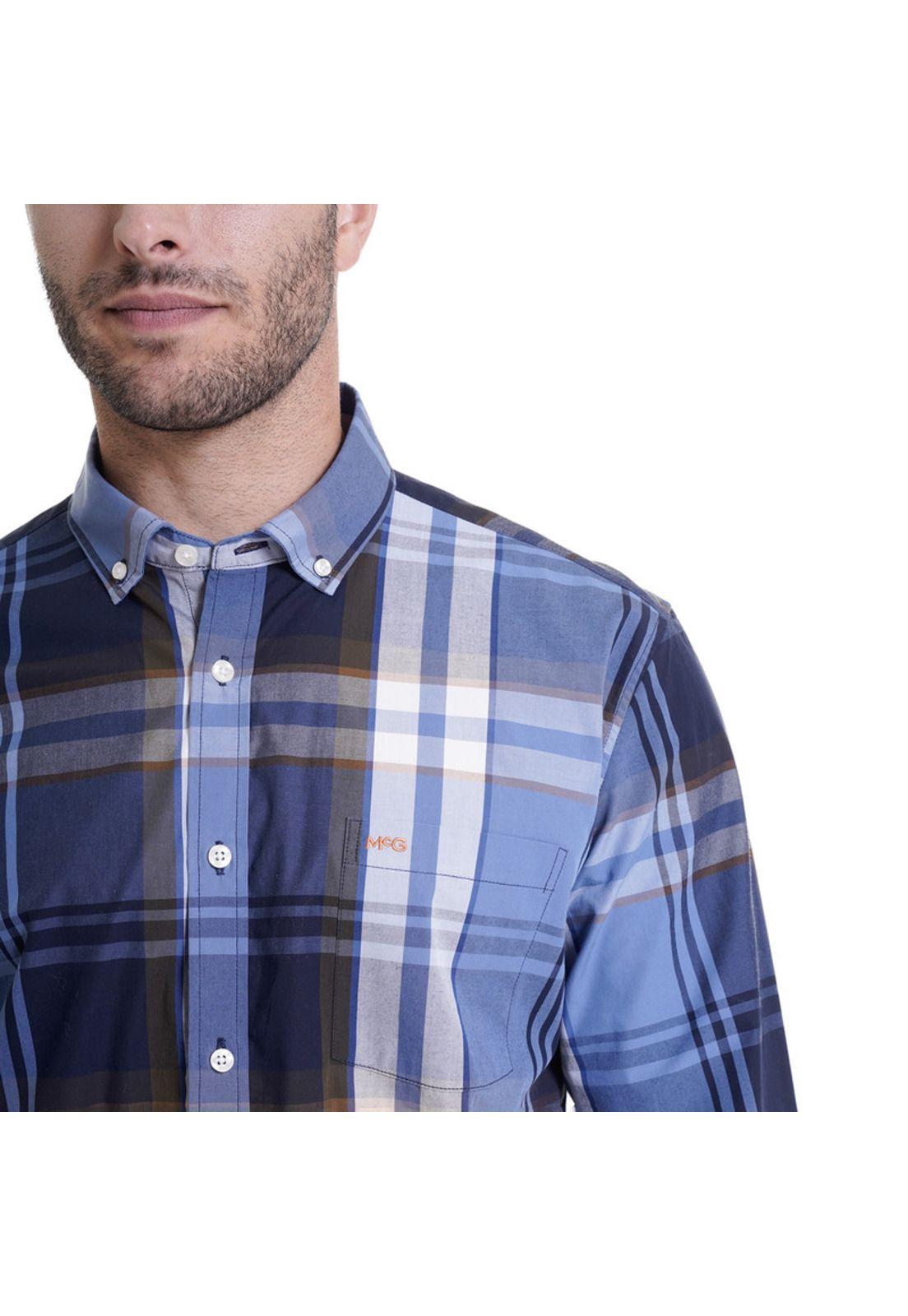 Camisa Escocesa Regular Fit Azul Marino-3