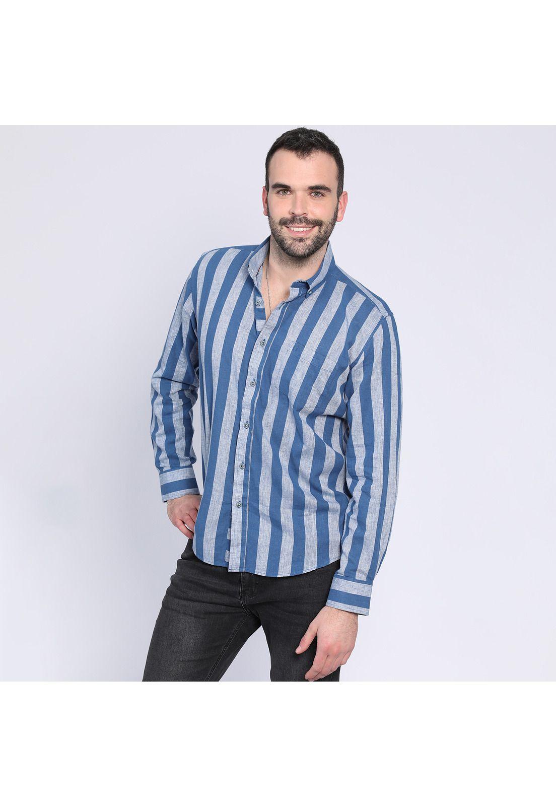 Camisa Lino Listada Azul-0
