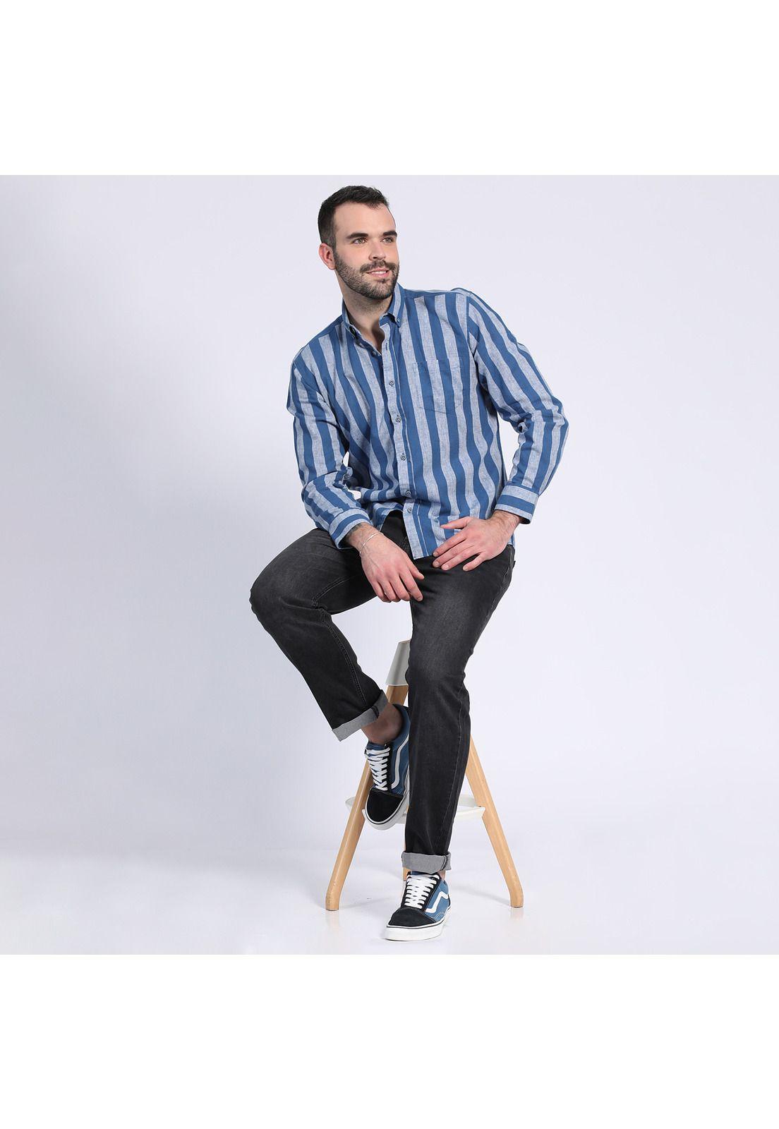 Camisa Lino Listada Azul-2