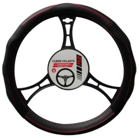 CUBRE VOLANTE  M2 ECO-CUERO COSTURAS EN ROJAS NEGRO-0