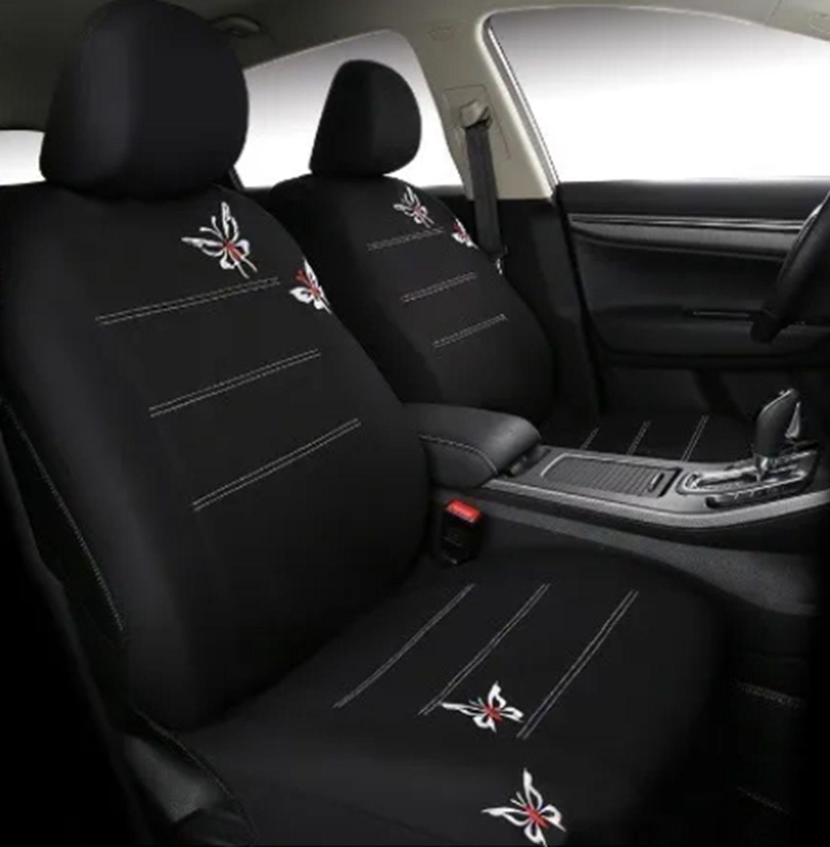 Funda Cubre Asiento 9Pzs Negro Diseño Mariposa -3