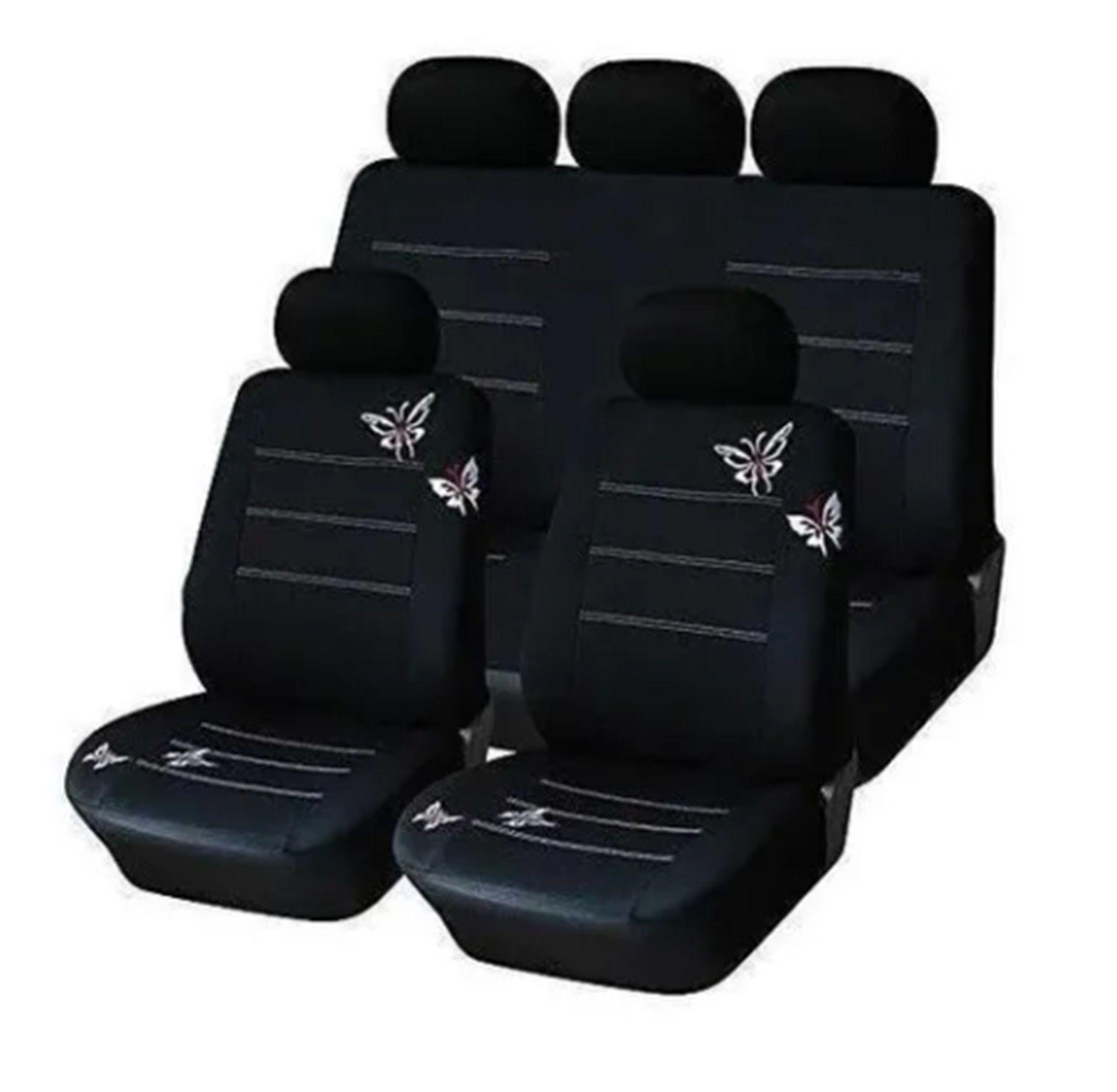 Funda Cubre Asiento 9Pzs Negro Diseño Mariposa -0