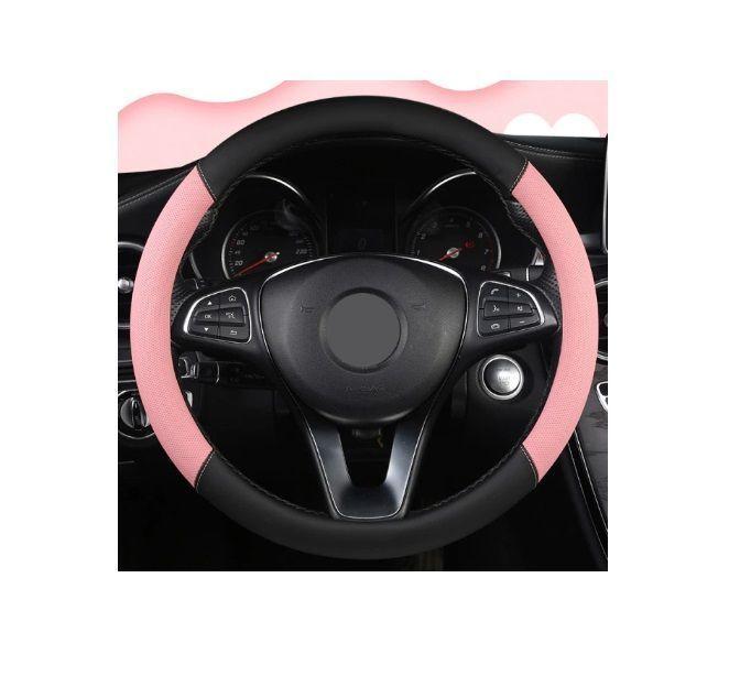 CUBRE VOLANTE  GOODCAR ECO CUERO CON COSTURAS ROSADO-1