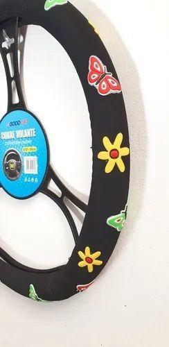 CUBRE VOLANTE  GOODCAR GOMA ANTIDESLIZANTE FLORES Y MARIPOSAS (MUJER) NEGRO-1