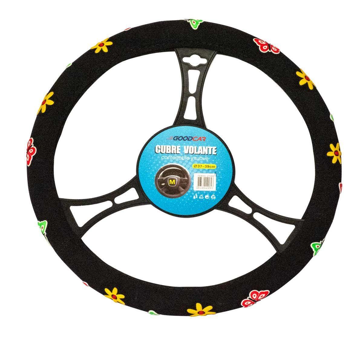 CUBRE VOLANTE  GOODCAR GOMA ANTIDESLIZANTE FLORES Y MARIPOSAS (MUJER) NEGRO-0