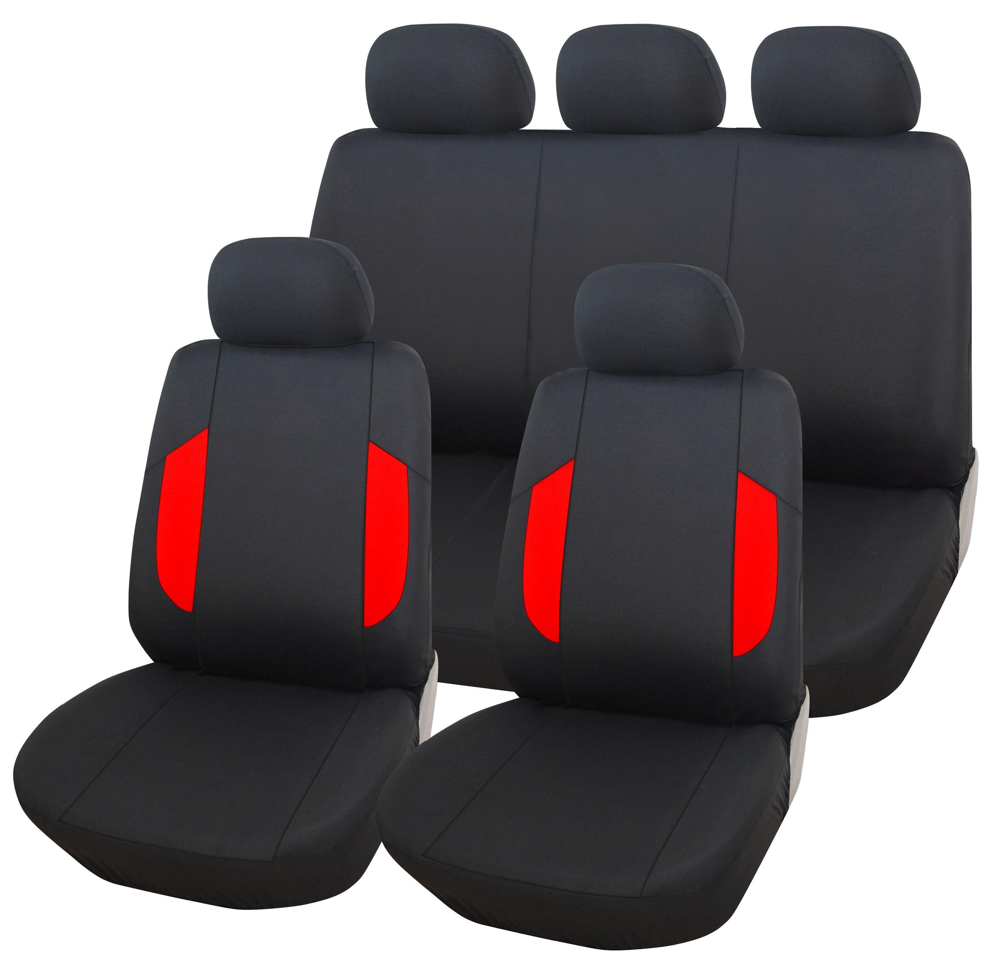 Funda Cubre Asientos Auto 9 Piezas Negro/Rojo-0