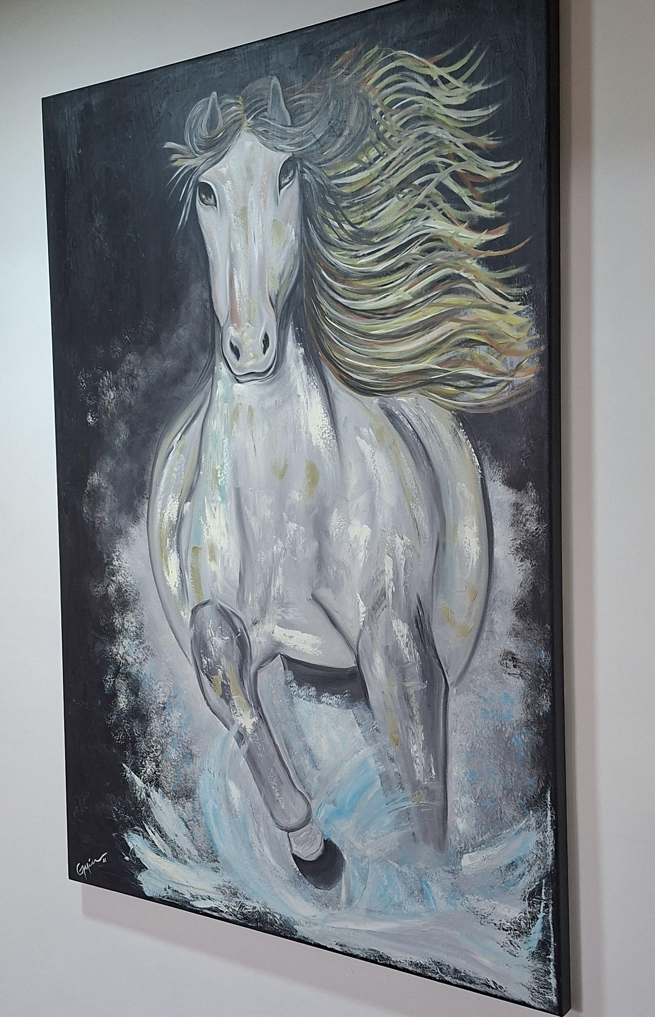 Cuadro Decorativo Cabalgando Pintura Óleo sobre Lienzo 80x120 cm GiuArts-3