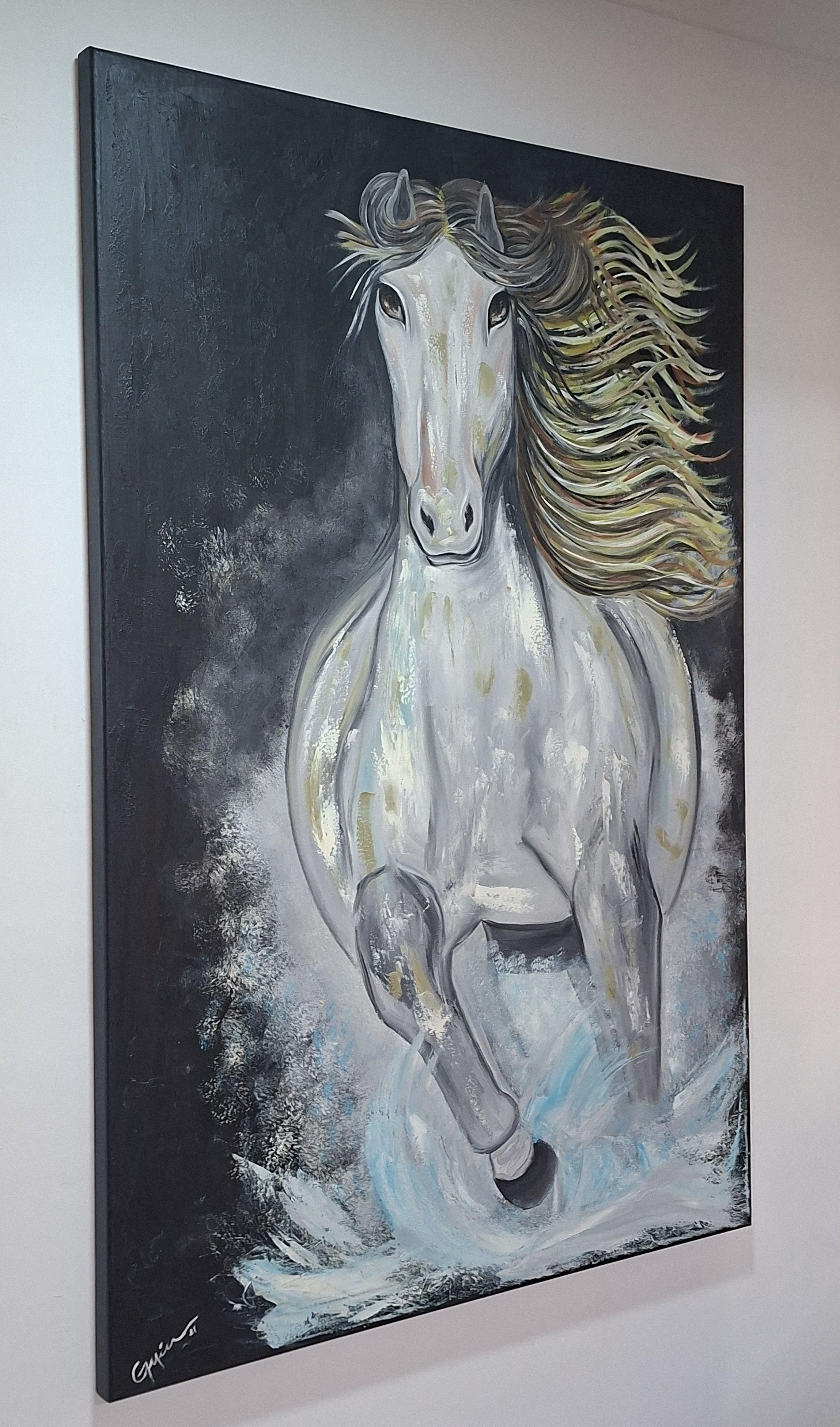 Cuadro Decorativo Cabalgando Pintura Óleo sobre Lienzo 80x120 cm GiuArts-2