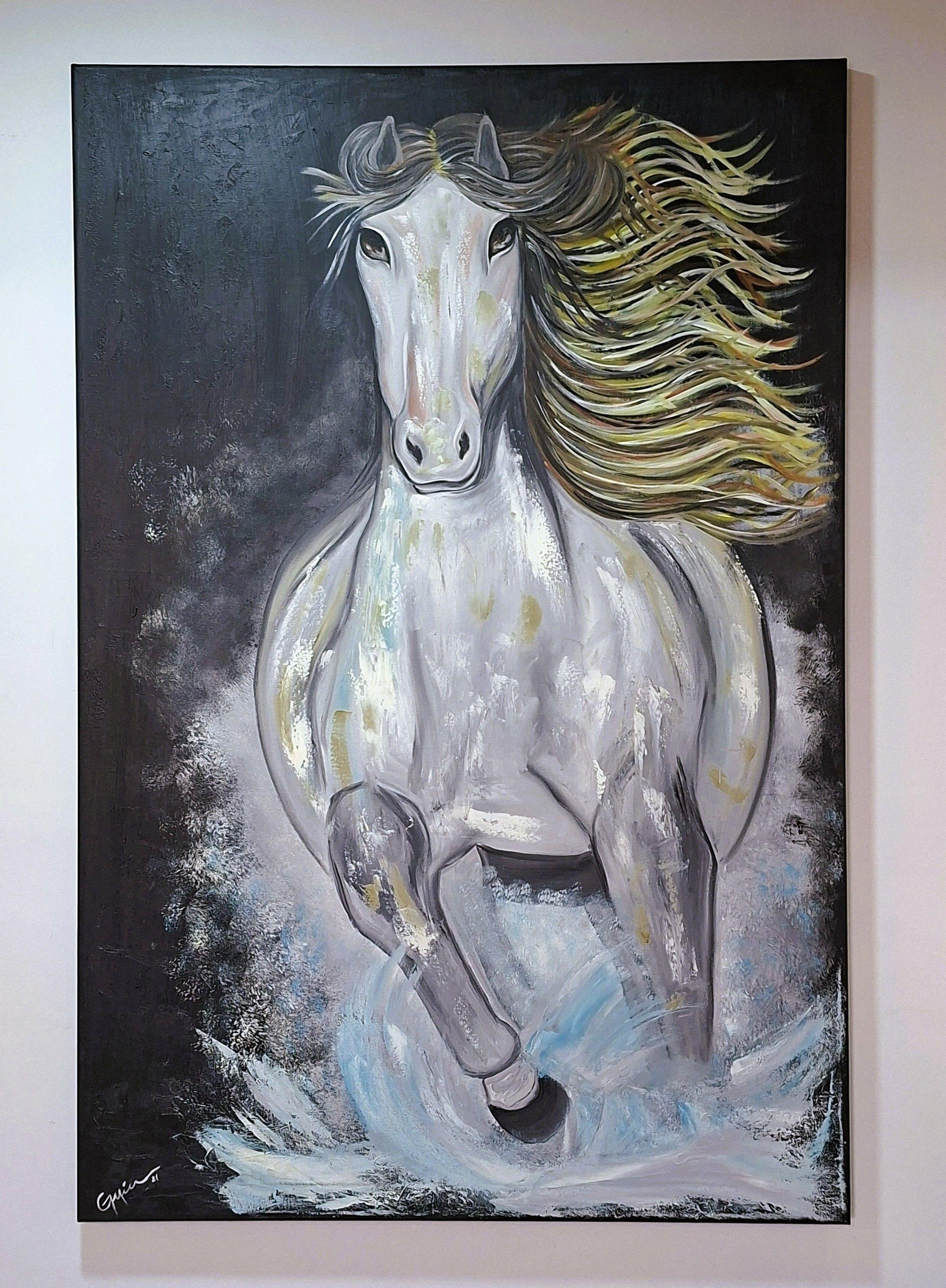 Cuadro Decorativo Cabalgando Pintura Óleo sobre Lienzo 80x120 cm GiuArts-4
