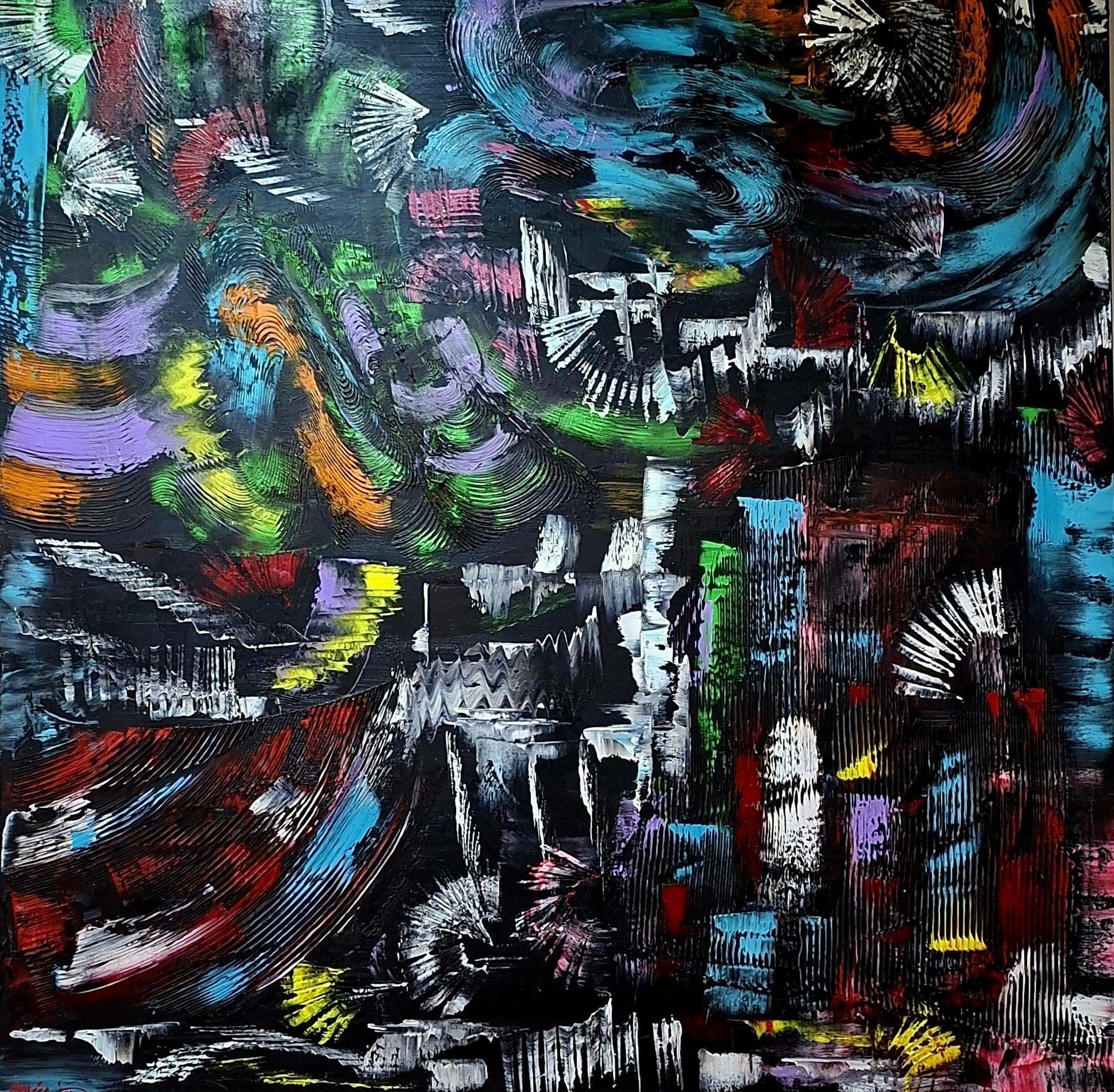 Cuadro Decorativo Movimiento Pintura Óleo sobre Lienzo 100x100 cm GiuArts-2