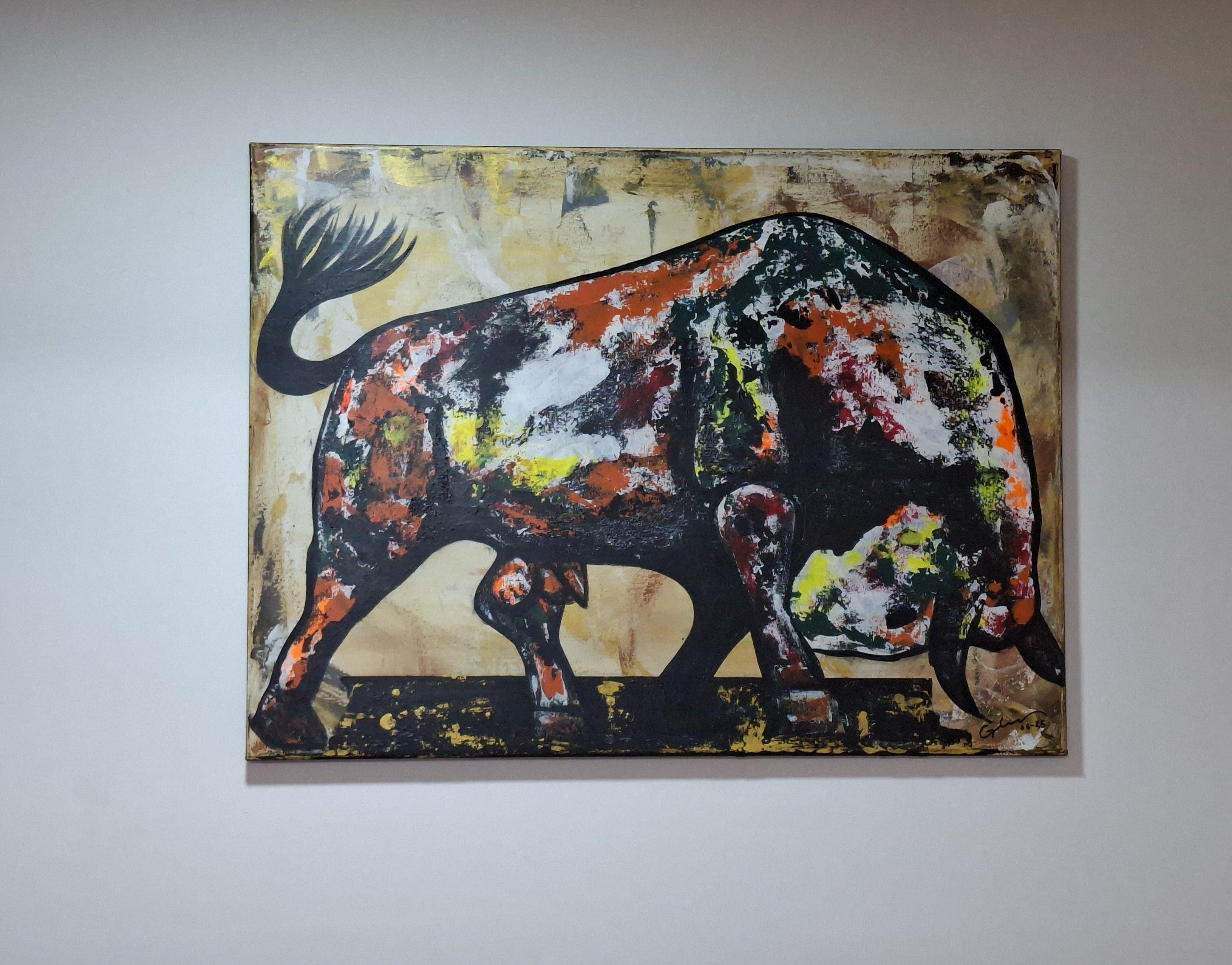 Cuadro Decorativo Toro Colors - Pintura Técnica Mixta - 60x80 cm - GiuArts-0