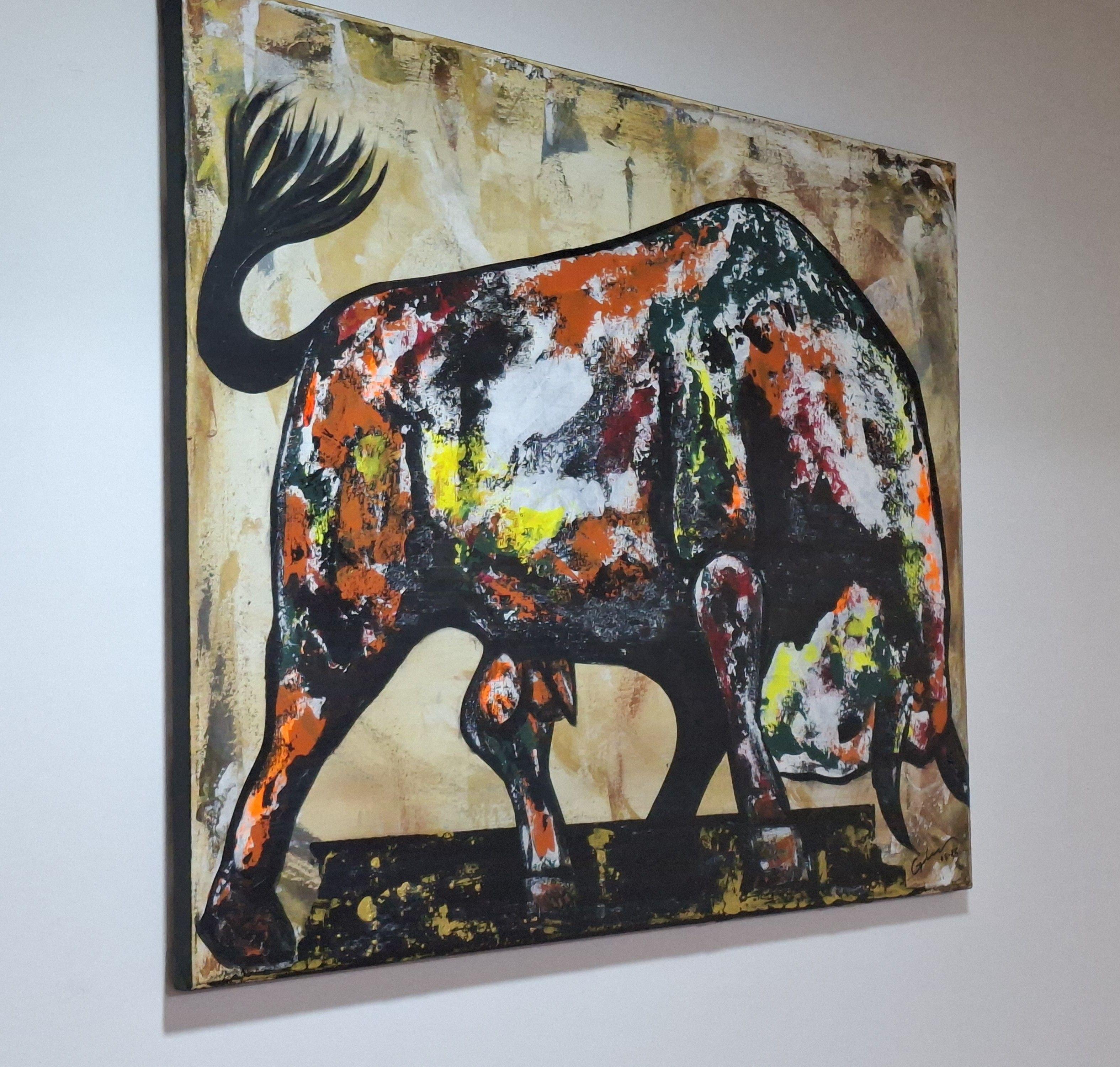 Cuadro Decorativo Toro Colors - Pintura Técnica Mixta - 60x80 cm - GiuArts-1