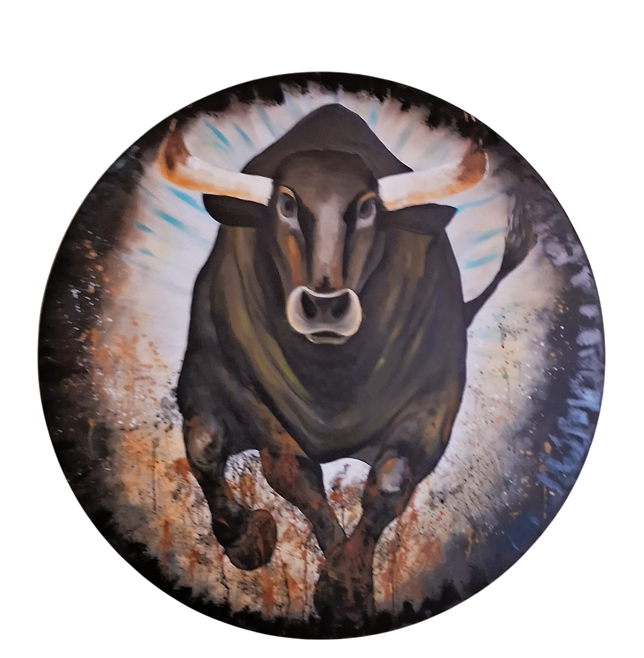 Cuadro Decorativo Circular Toro Fuerza Libre Técn. Mixta 120 cm Diámetro GiuArts-2