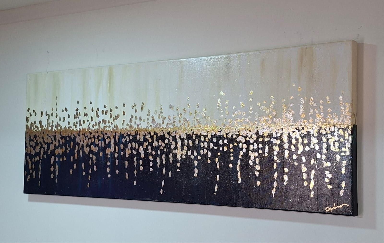 Cuadro Decorativo Lluvia de Oro Técnica Mixta con Relieve 40x110 cm GiuArts-4