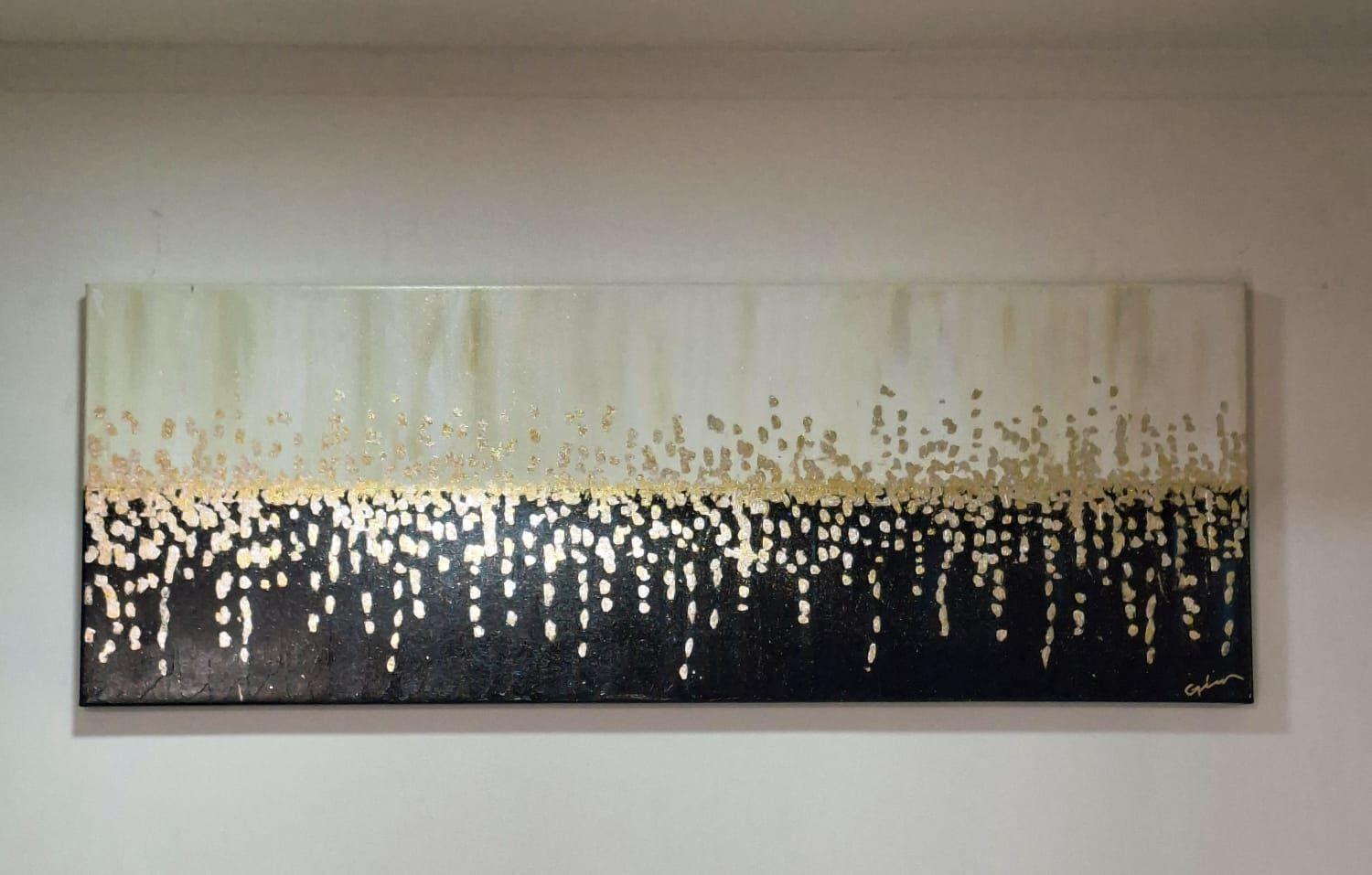 Cuadro Decorativo Lluvia de Oro Técnica Mixta con Relieve 40x110 cm GiuArts-0