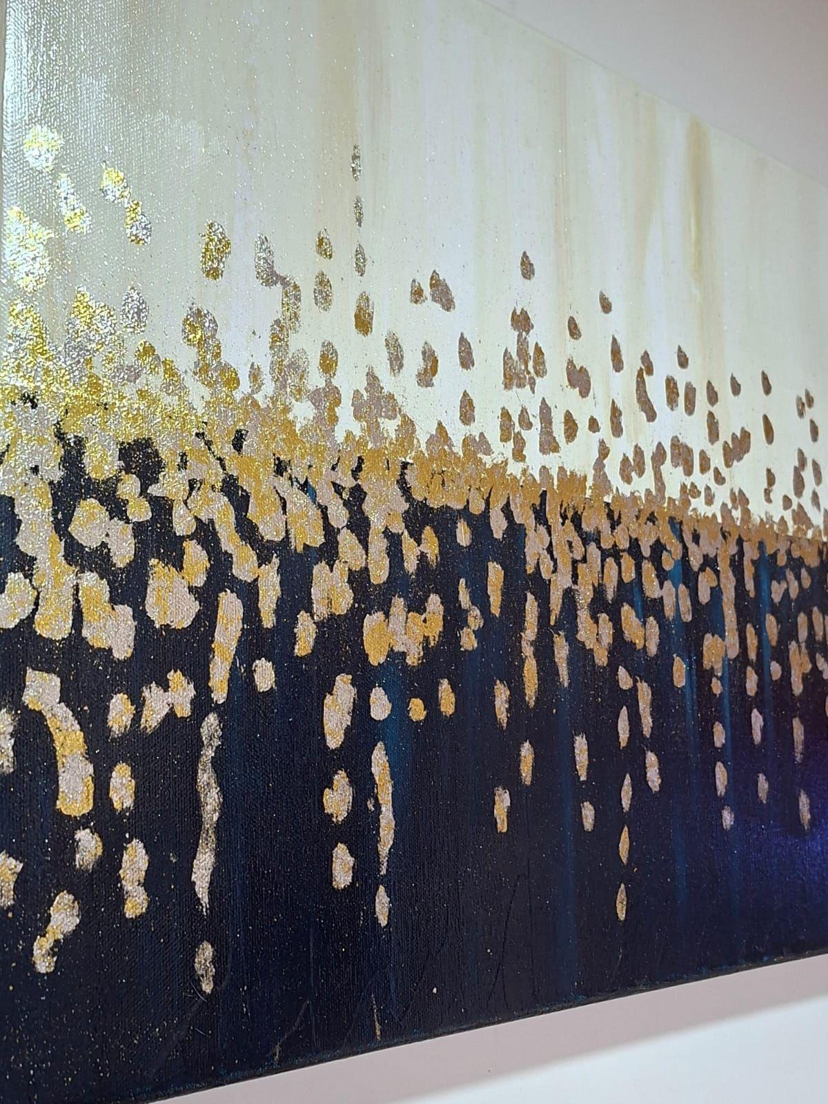 Cuadro Decorativo Lluvia de Oro Técnica Mixta con Relieve 40x110 cm GiuArts-2